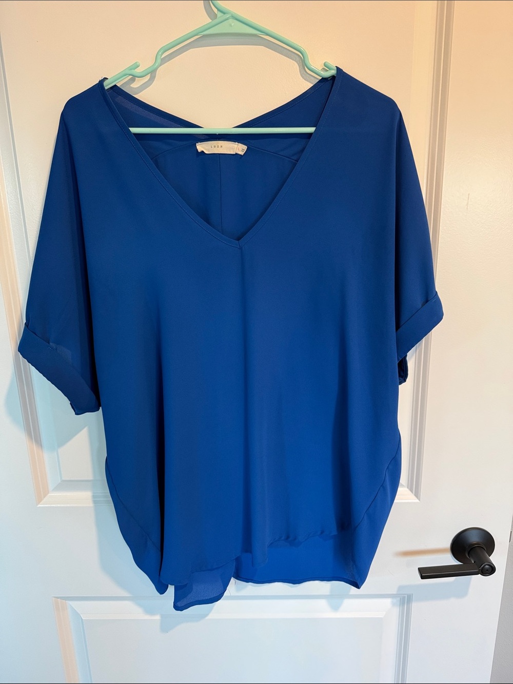 Lush Cobalt V-Neck Dolman Sleeve Blouse
